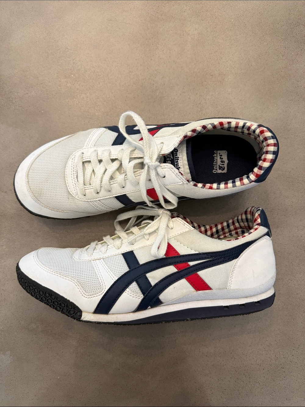 😎 Onitsuka Tiger by Asics White Navy Red Retro Runner Sneakers